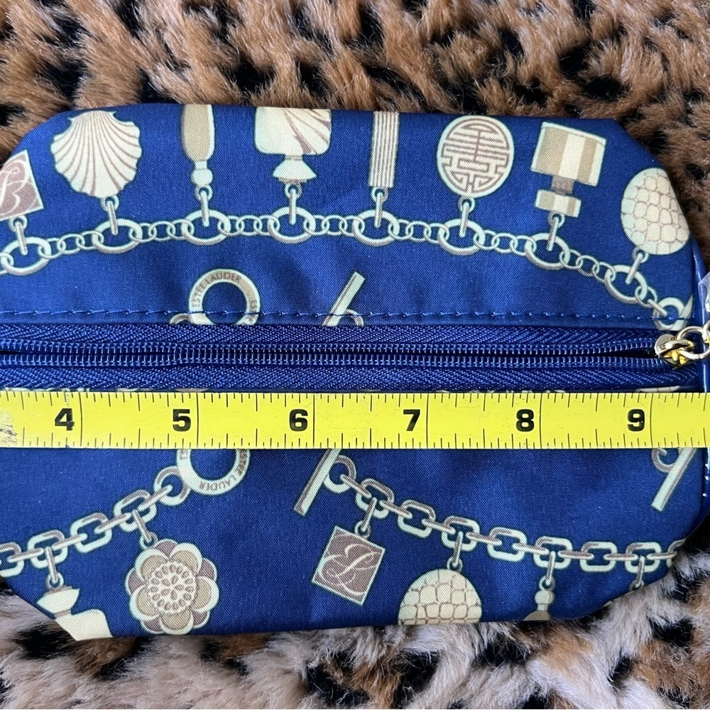 Estee Lauder Navy Blue Gold Charm Print Zippered Cosmetic Pouch - Picture 2 of 7